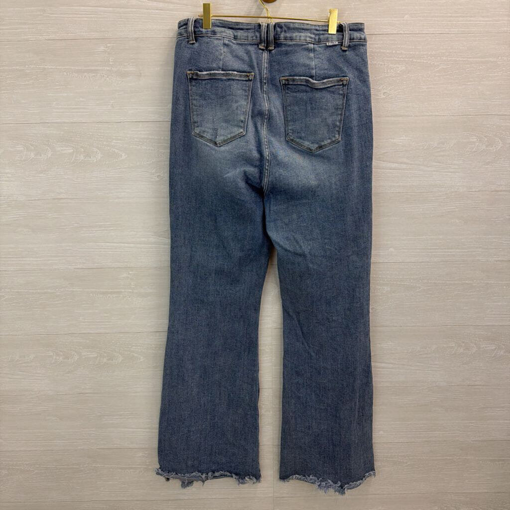 Risen Jeans Light Wash Raw Hem Flare Leg Jeans 1XL