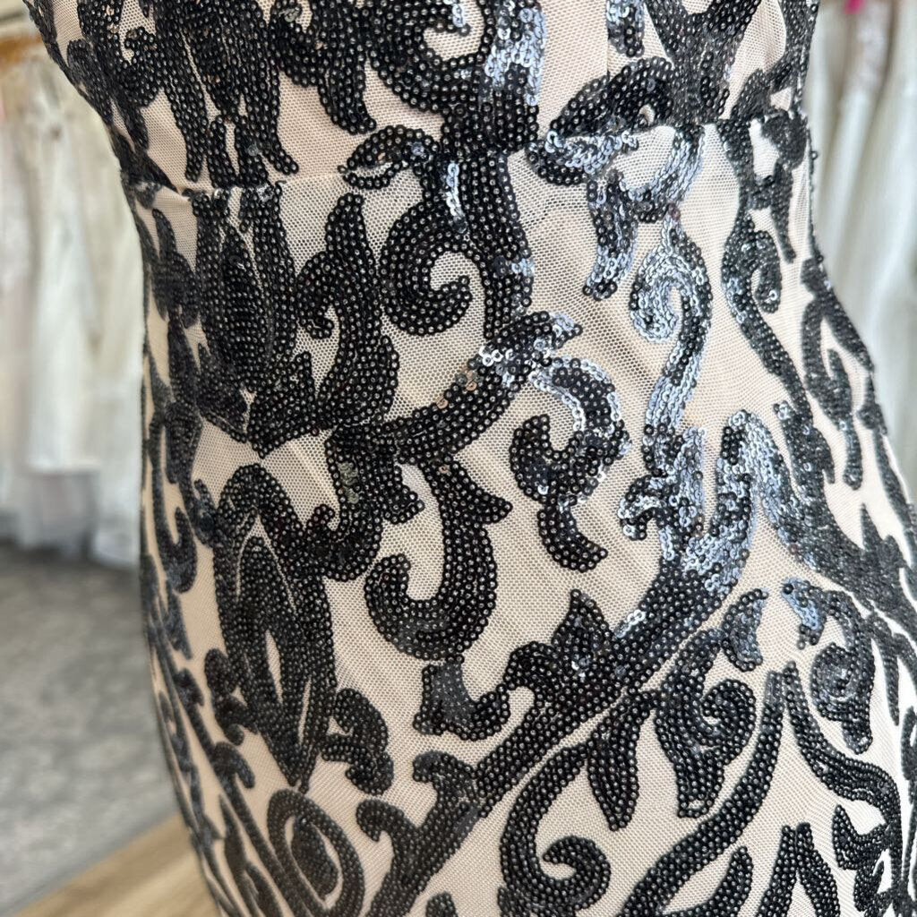 Miss Ord Beige/ Black Sequin Print Long Formal Dress Extra Large