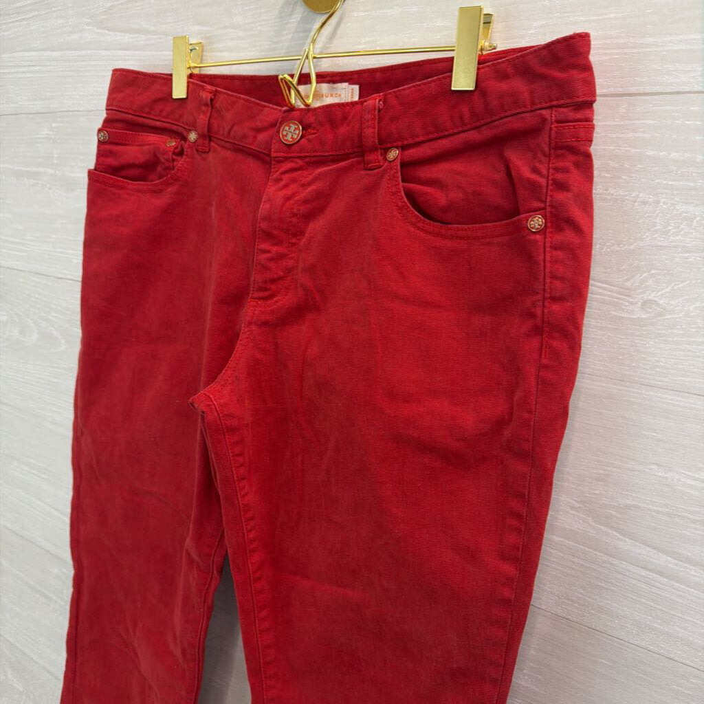Tory Burch Red Cropped Skinny Jeans 32