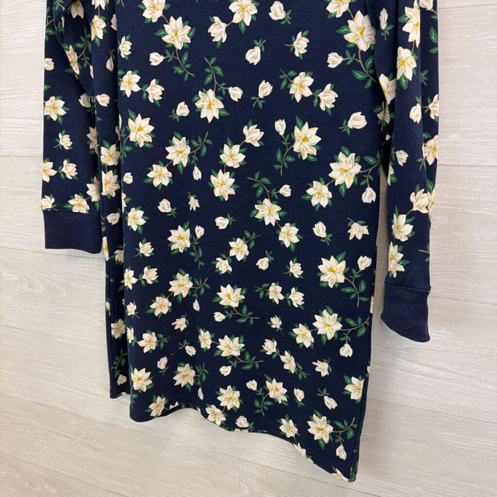 Draper James Navy/ White Flower Print Long Sleeve Sweatshirt Dress Small