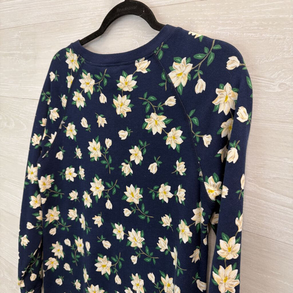 Draper James Navy/ White Flower Print Long Sleeve Sweatshirt Dress Small