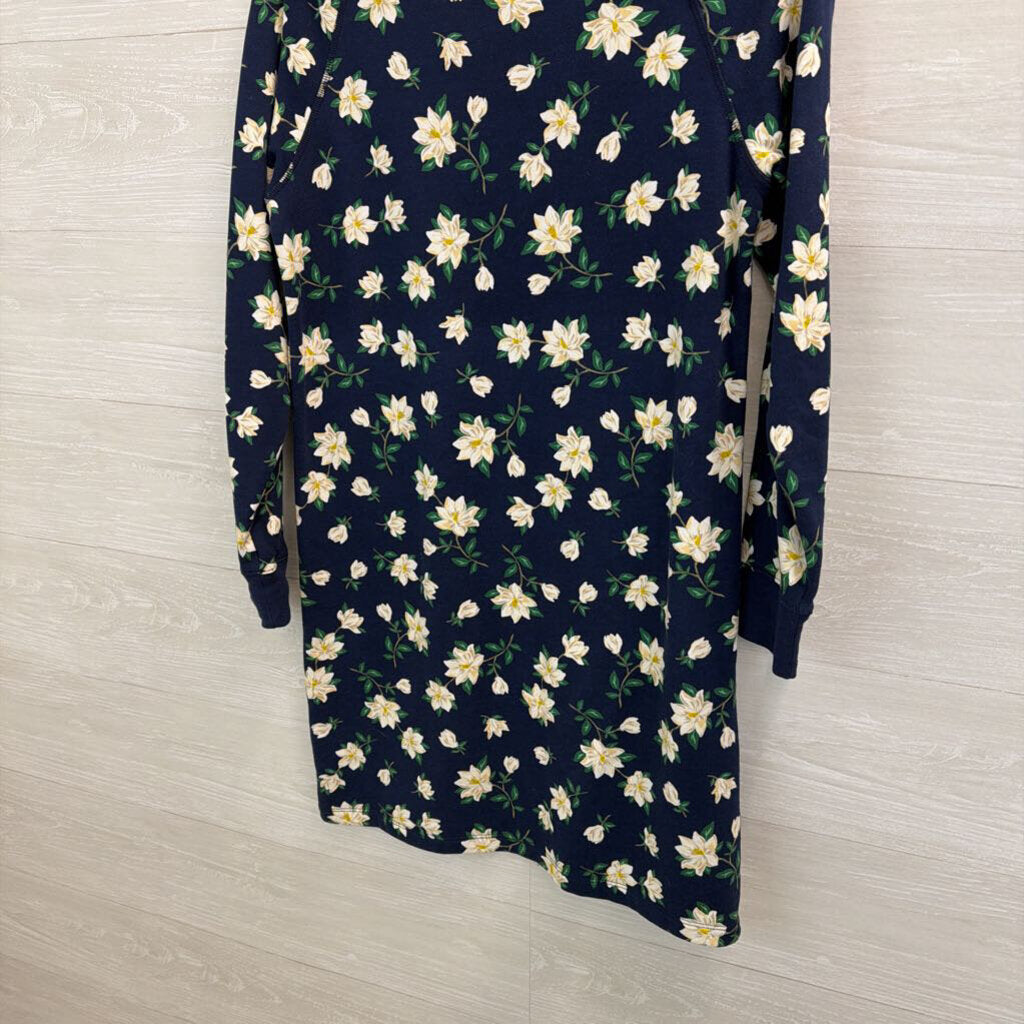 Draper James Navy/ White Flower Print Long Sleeve Sweatshirt Dress Small
