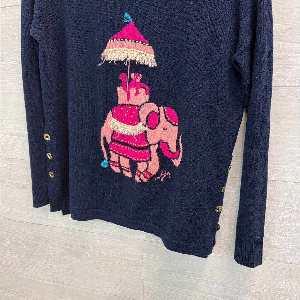 Lilly Pulitzer Navy/ Pink Caralynn Elephant Sweater XXS