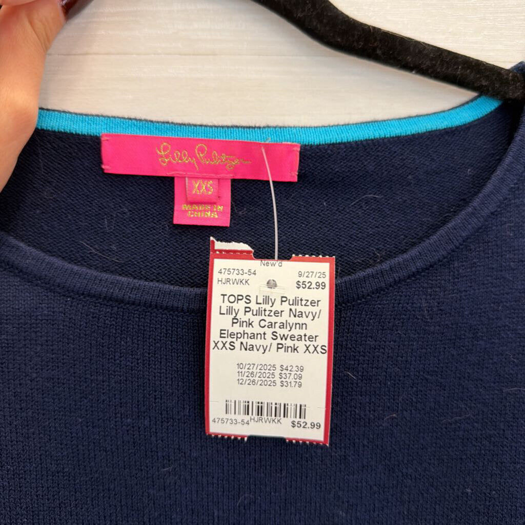 Lilly Pulitzer Navy/ Pink Caralynn Elephant Sweater XXS