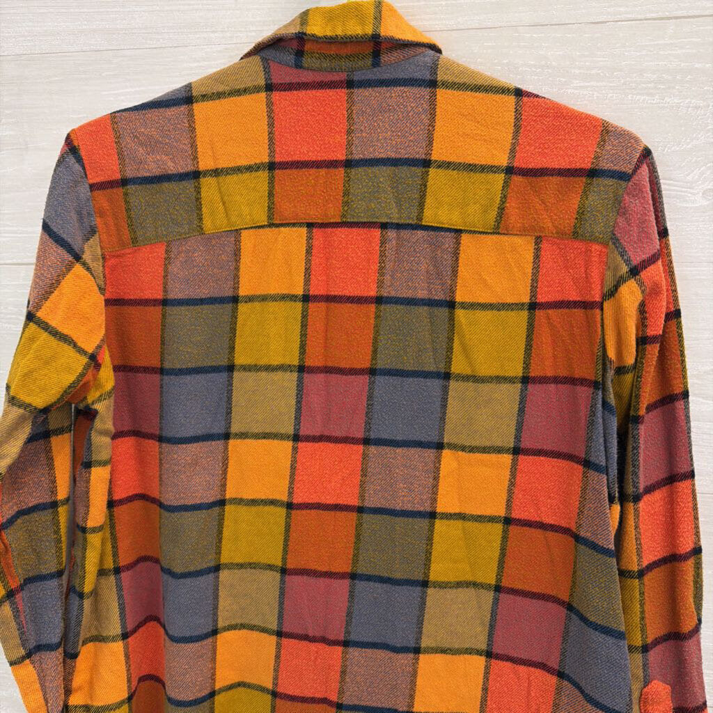 Madewell Orange/ Multi Gingham Long Sleeve Button Down Flannel Top Extra Small