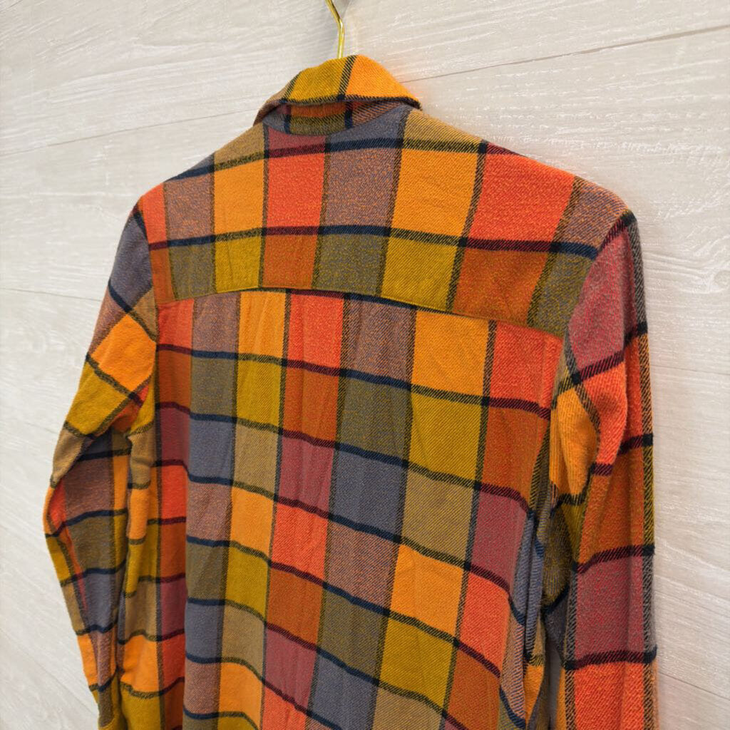 Madewell Orange/ Multi Gingham Long Sleeve Button Down Flannel Top Extra Small