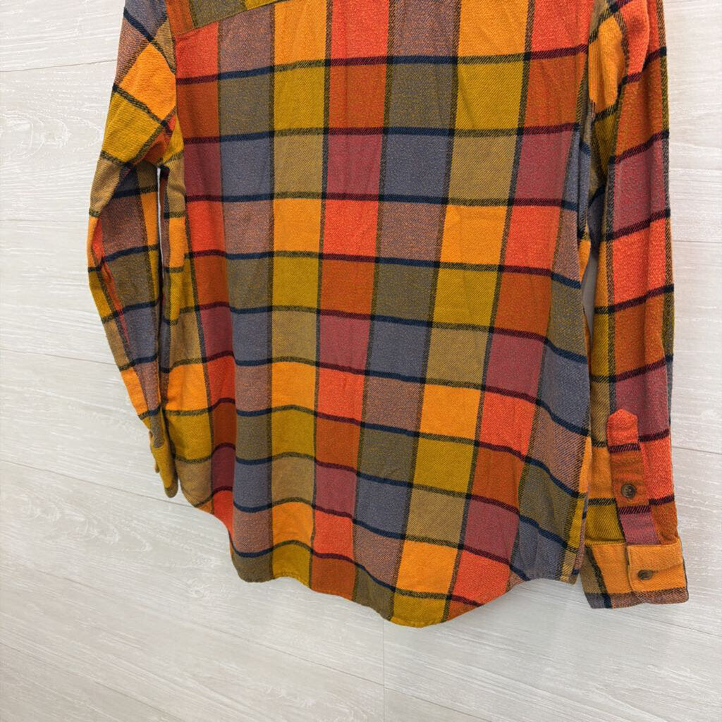 Madewell Orange/ Multi Gingham Long Sleeve Button Down Flannel Top Extra Small