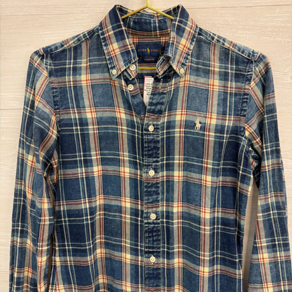 Ralph Lauren Blue/ Beige Plaid Long Sleeve Button Down Top Extra Small