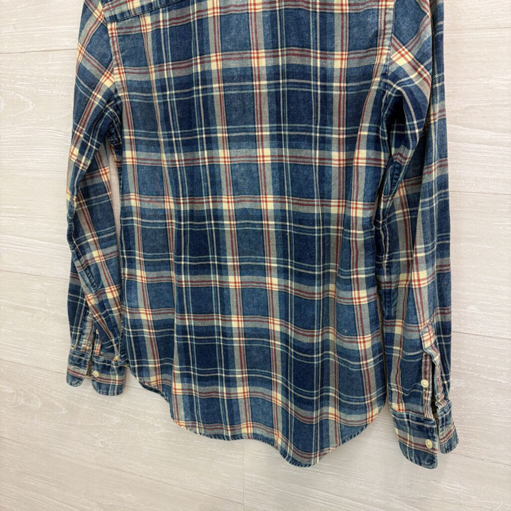 Ralph Lauren Blue/ Beige Plaid Long Sleeve Button Down Top Extra Small
