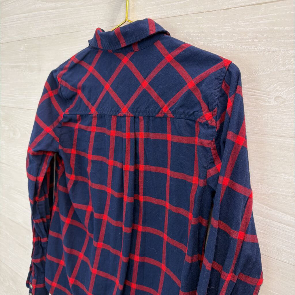 J Crew Navy/ Red Gingham Long Sleeve Button Down Top Extra Small