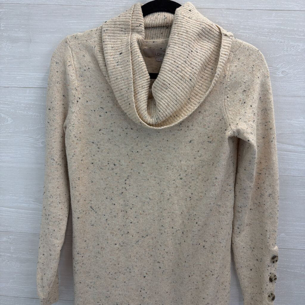 Loft Beige/ Black Speckled Knit Turtleneck Sweater Dress Extra Small