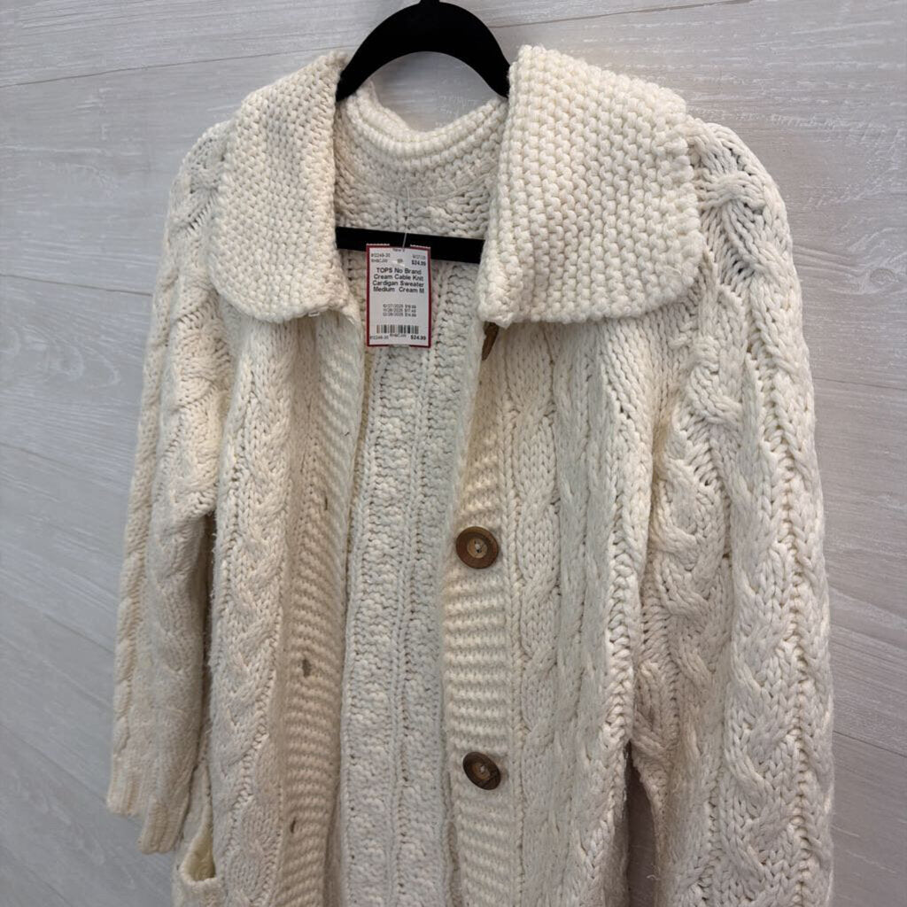 Cream Cable Knit Cardigan Sweater Medium