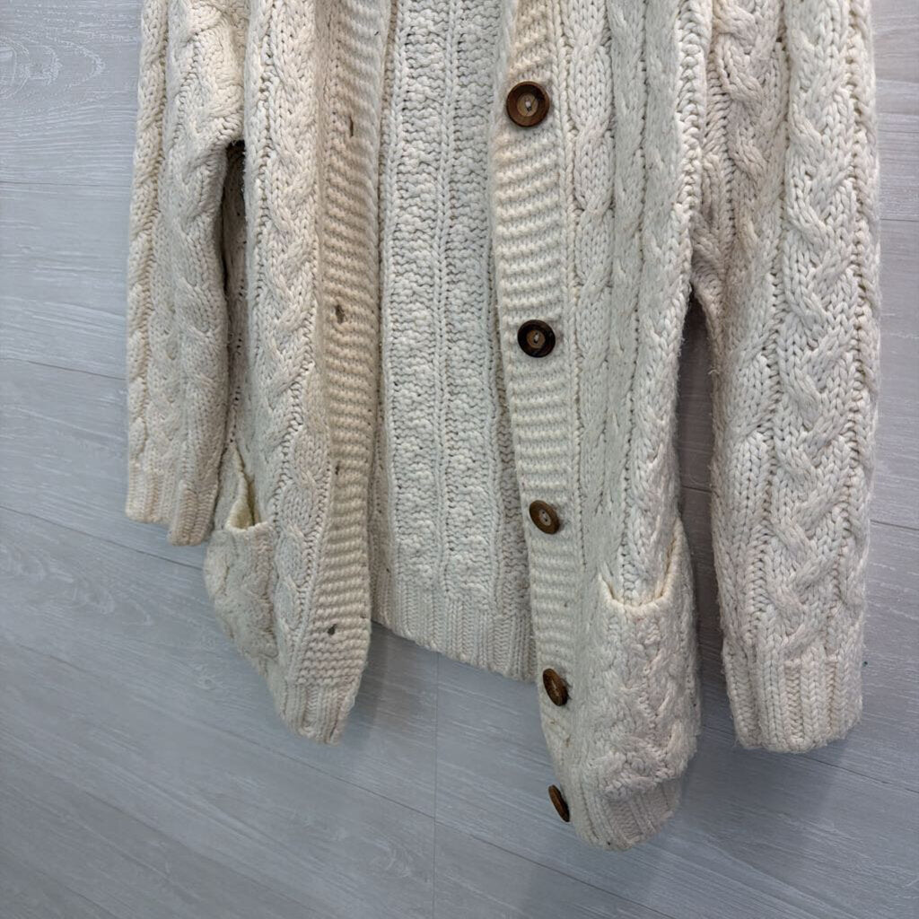 Cream Cable Knit Cardigan Sweater Medium