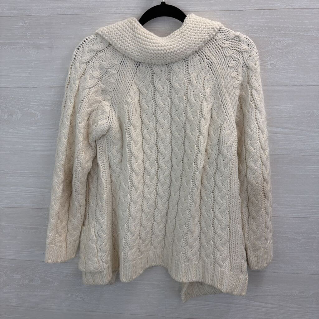 Cream Cable Knit Cardigan Sweater Medium