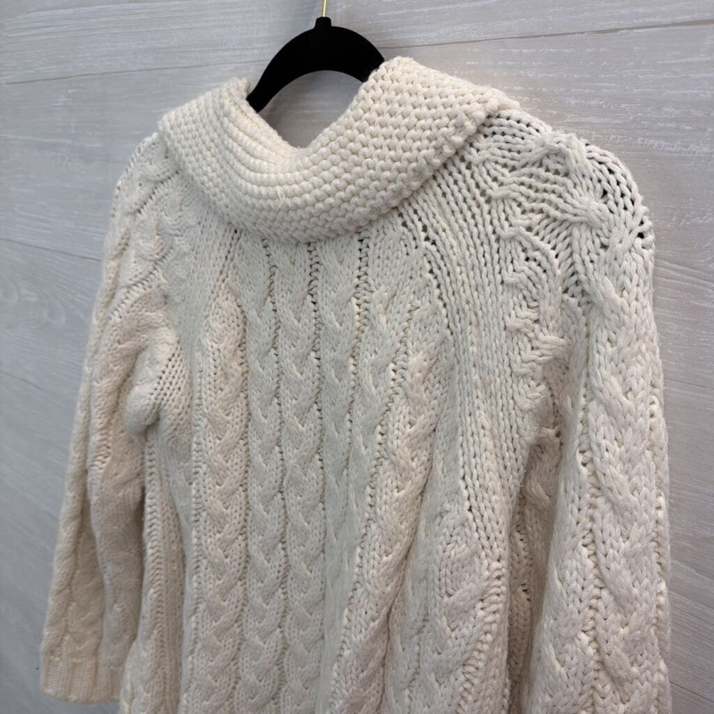 Cream Cable Knit Cardigan Sweater Medium
