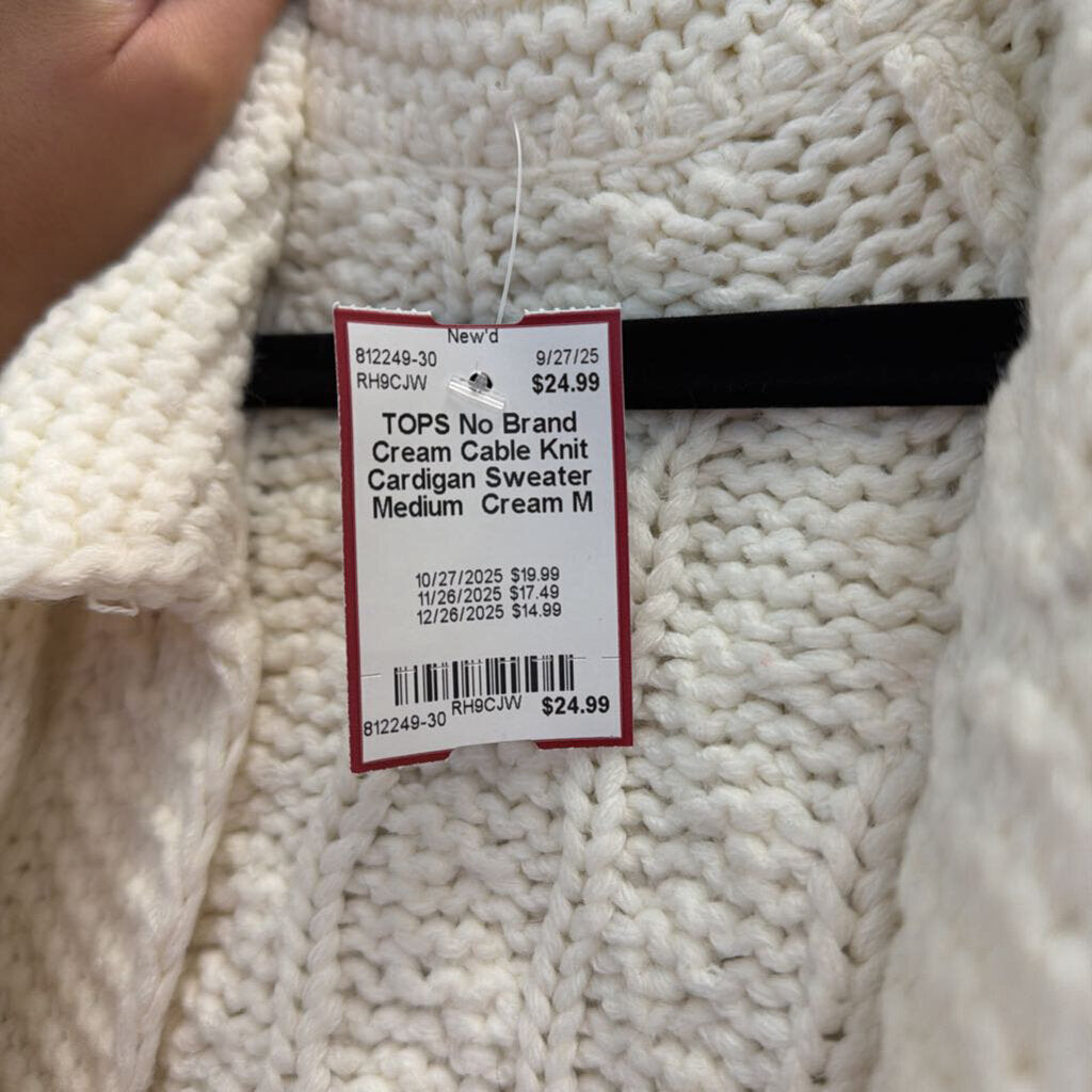 Cream Cable Knit Cardigan Sweater Medium