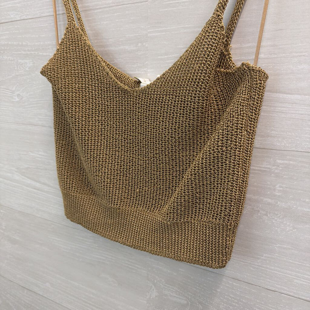 House of Harlow Gold Knit Cropped Tank Top Medium