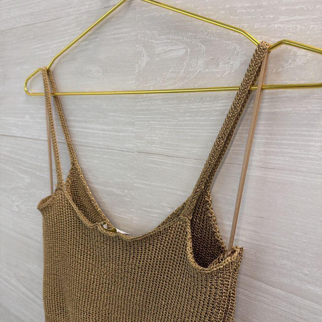 House of Harlow Gold Knit Cropped Tank Top Medium