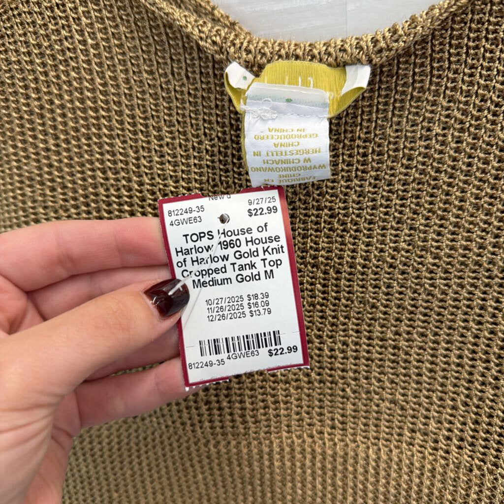 House of Harlow Gold Knit Cropped Tank Top Medium