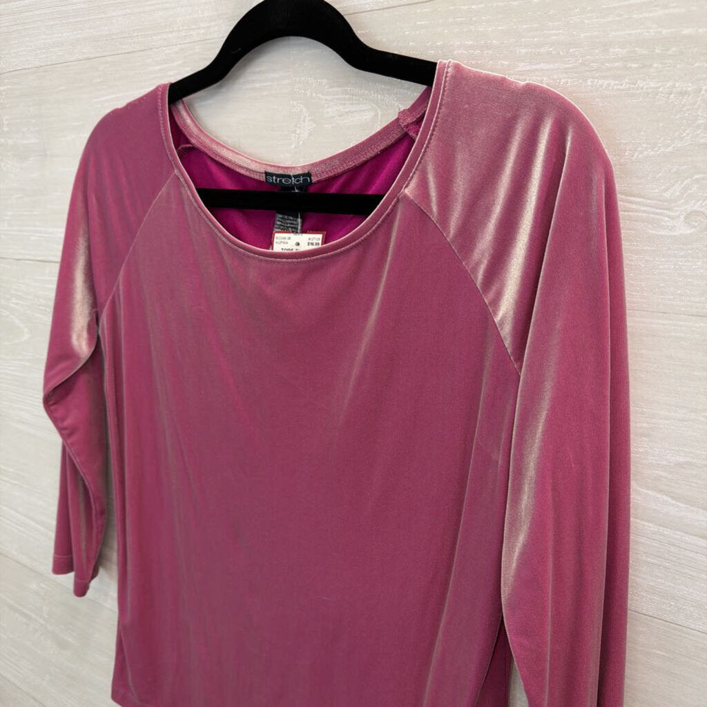 Stretch Pink Sheen Velvet Long Sleeve Top Medium