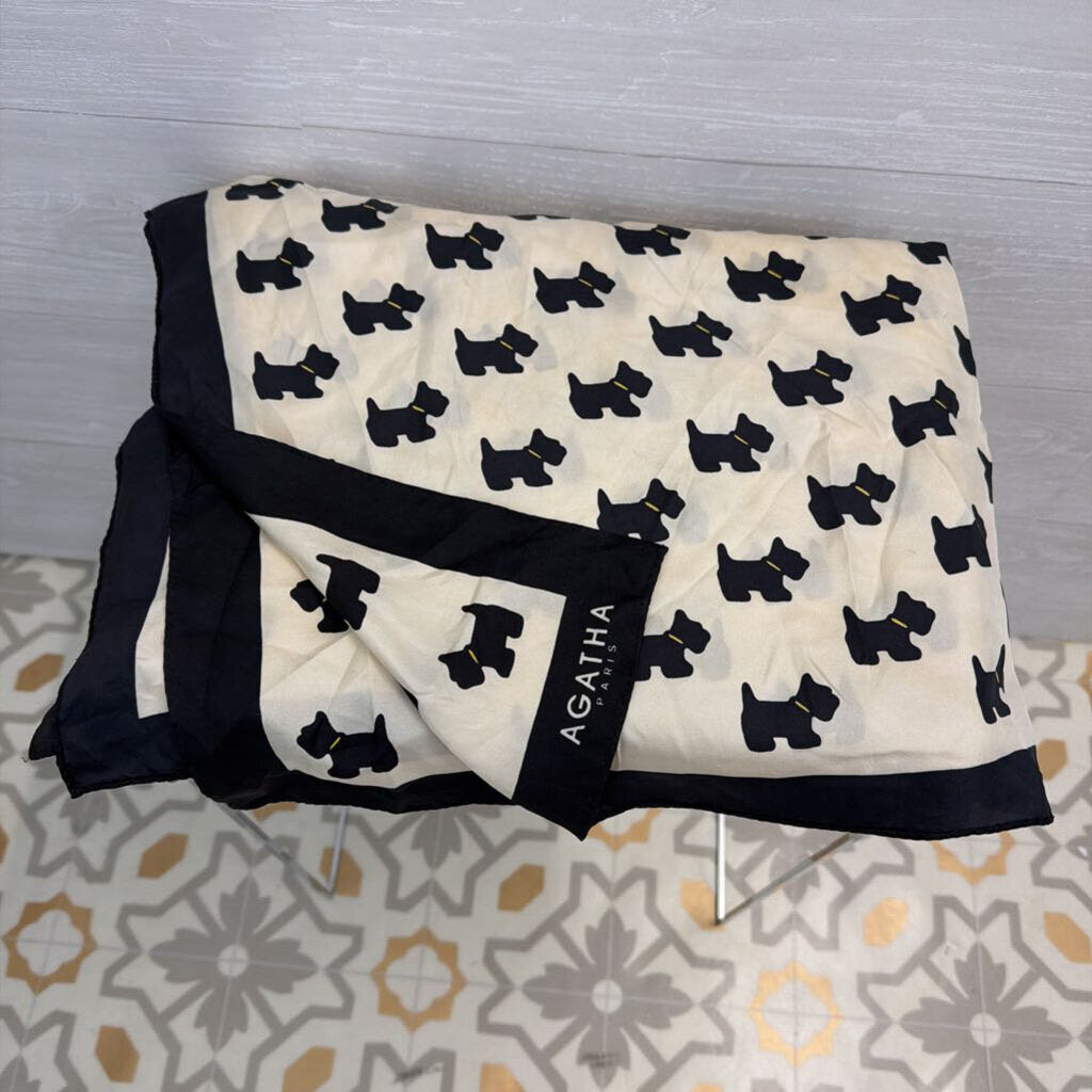 Agatha Paris 100% Silk Cream/ Black Scottish Terrier Dog Scarf