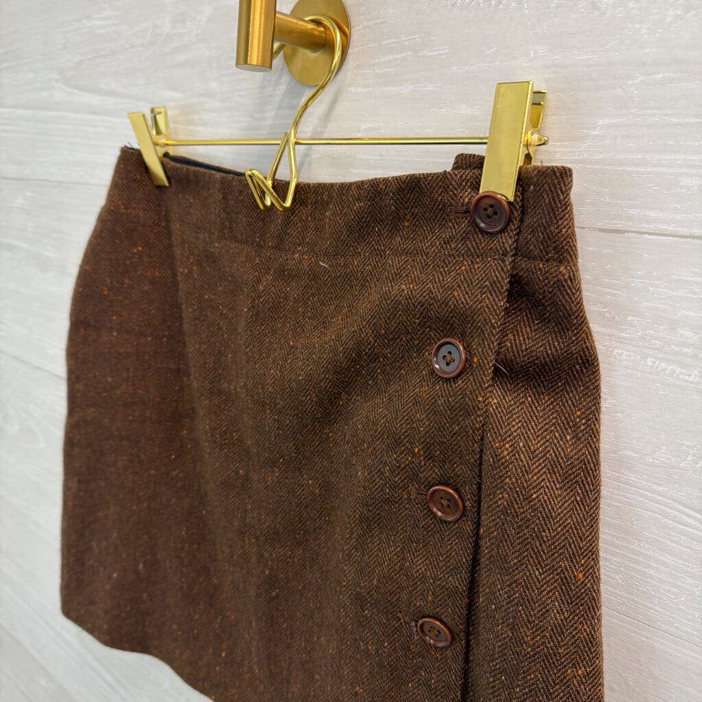 J Crew Brown Tweed Side Button Skirt Extra Small
