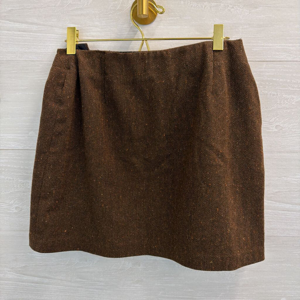 J Crew Brown Tweed Side Button Skirt Extra Small