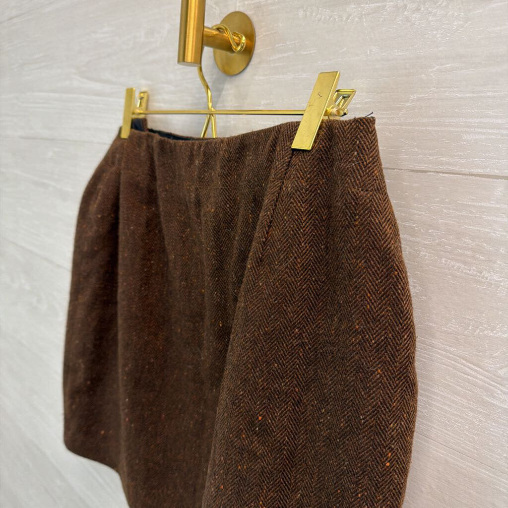 J Crew Brown Tweed Side Button Skirt Extra Small