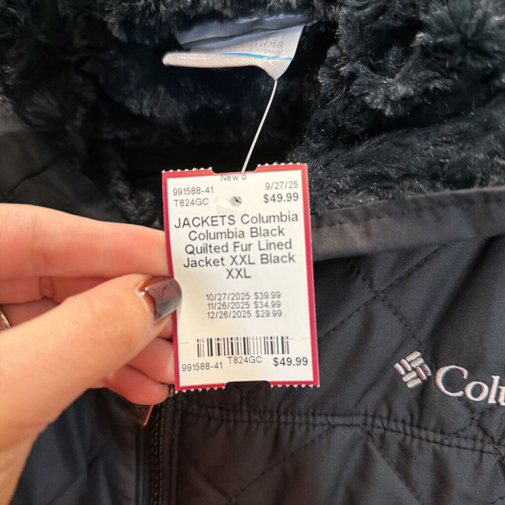 Columbia Black Quilted Fur Lined Jacket XXL