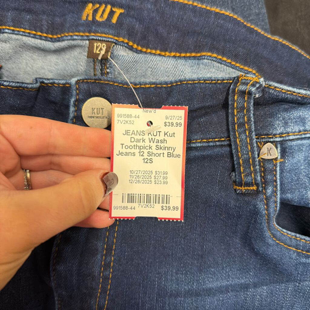 Kut Dark Wash Toothpick Skinny Jeans 12 Short