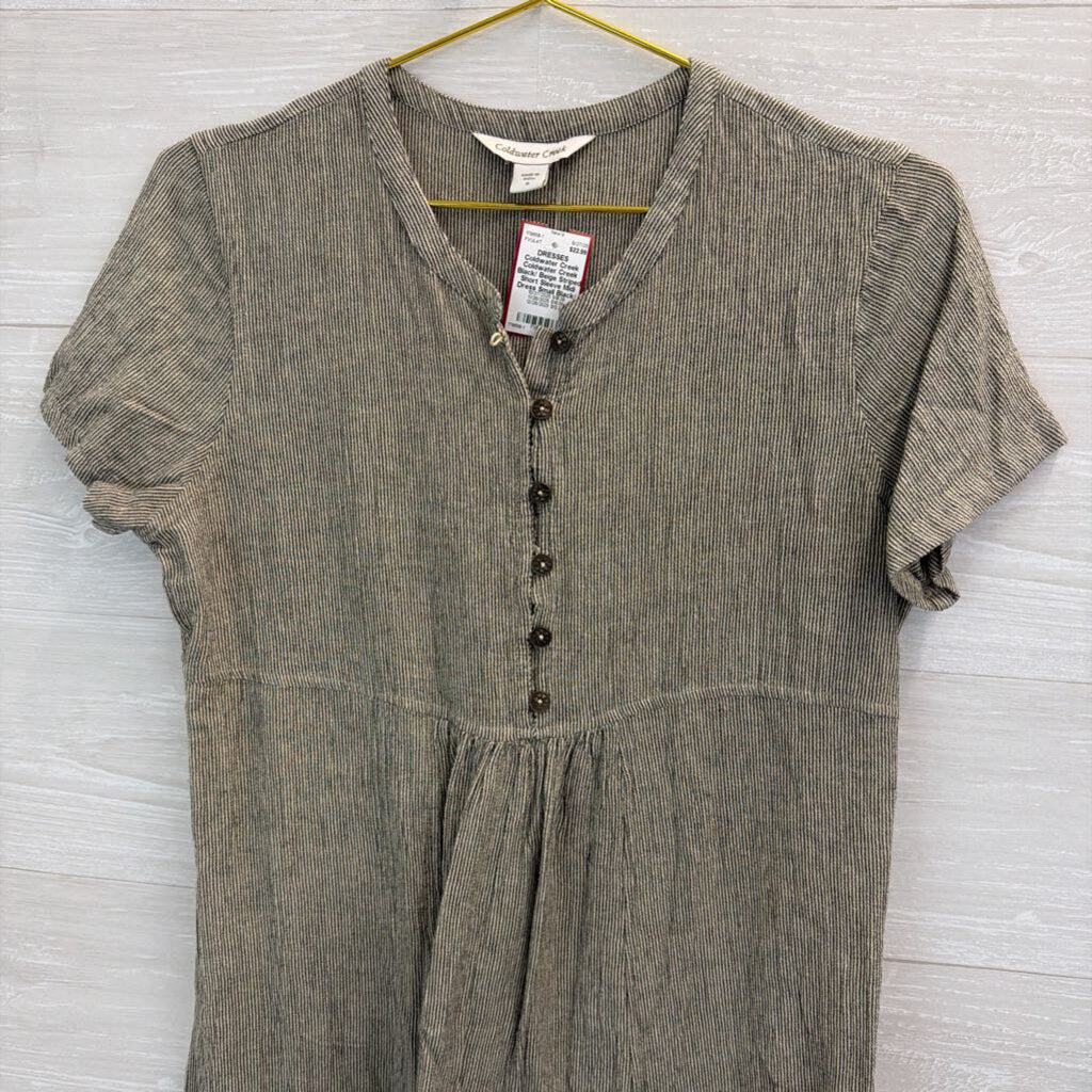 Coldwater Creek Black/ Beige Striped Short Sleeve Midi Dress Small