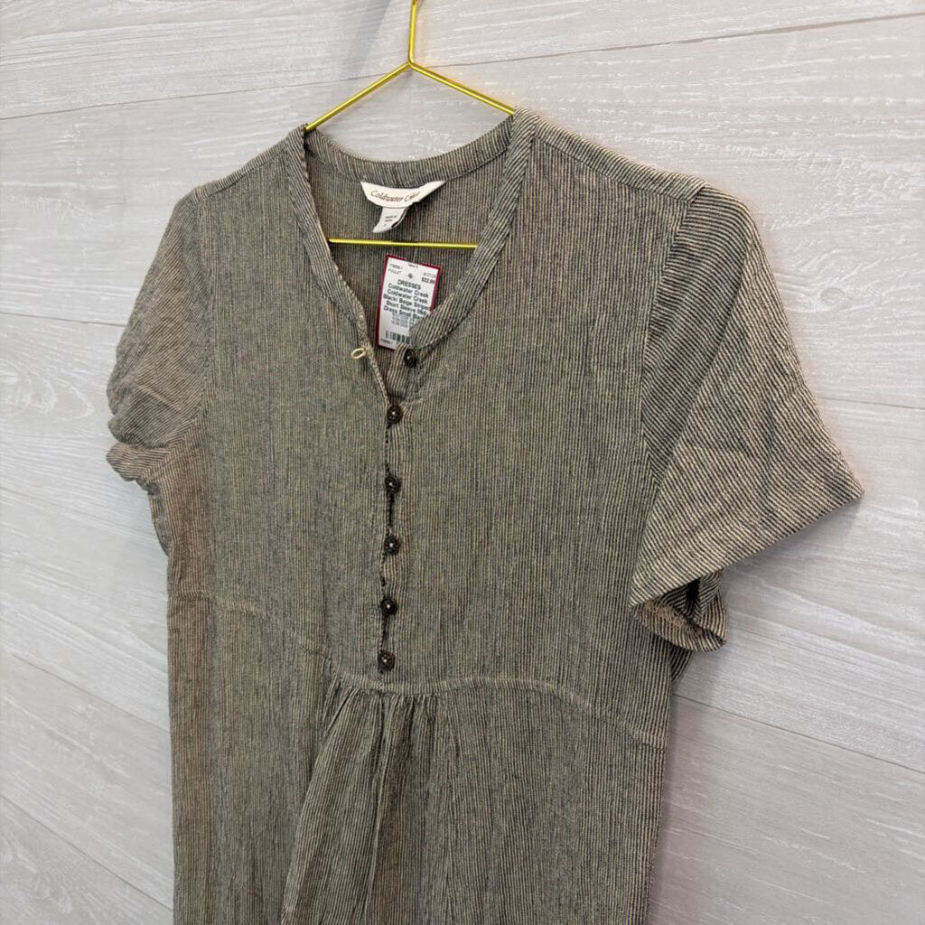 Coldwater Creek Black/ Beige Striped Short Sleeve Midi Dress Small