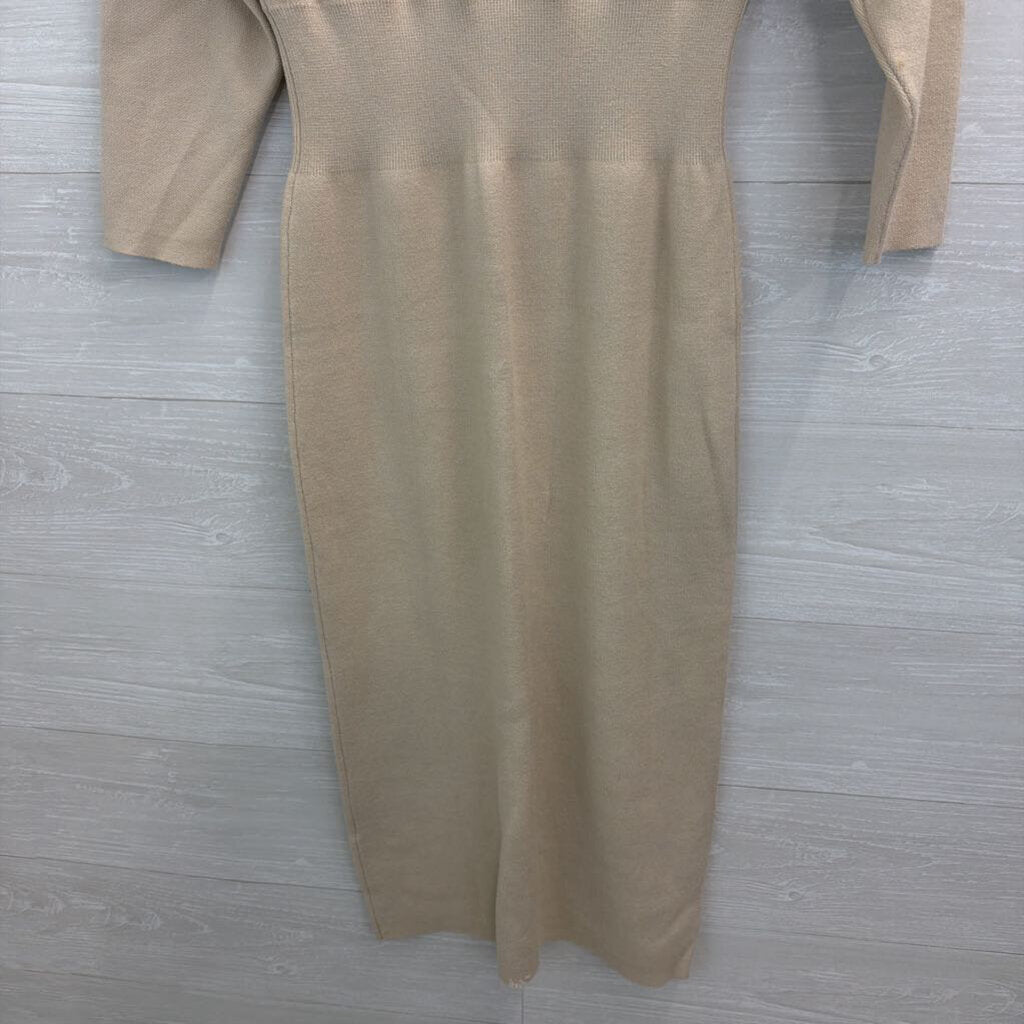 Modern Citizens Cream Knit Long Sleeve Sweater Dress Medium