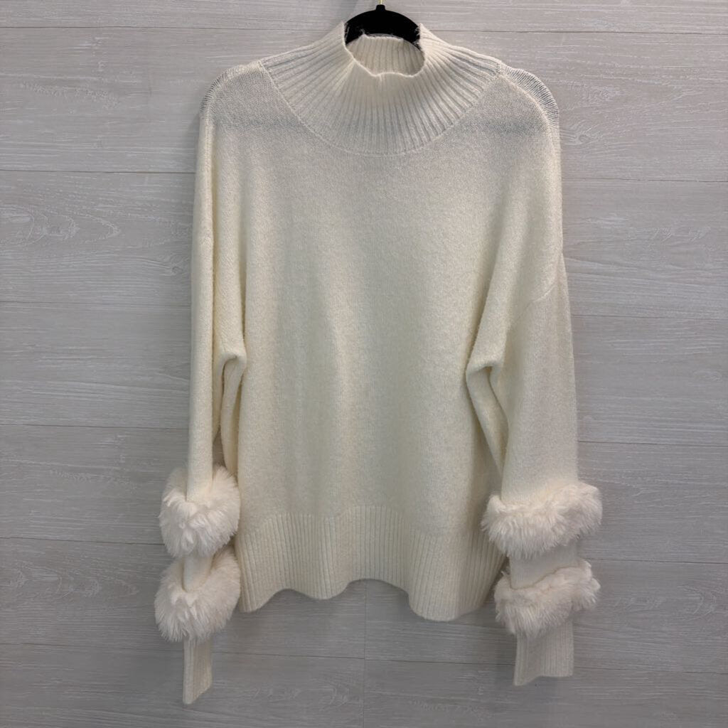 Philosophy White Knit Mock Neck Fur Sleeve Detail Sweater Medium