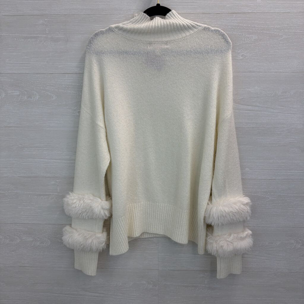 Philosophy White Knit Mock Neck Fur Sleeve Detail Sweater Medium