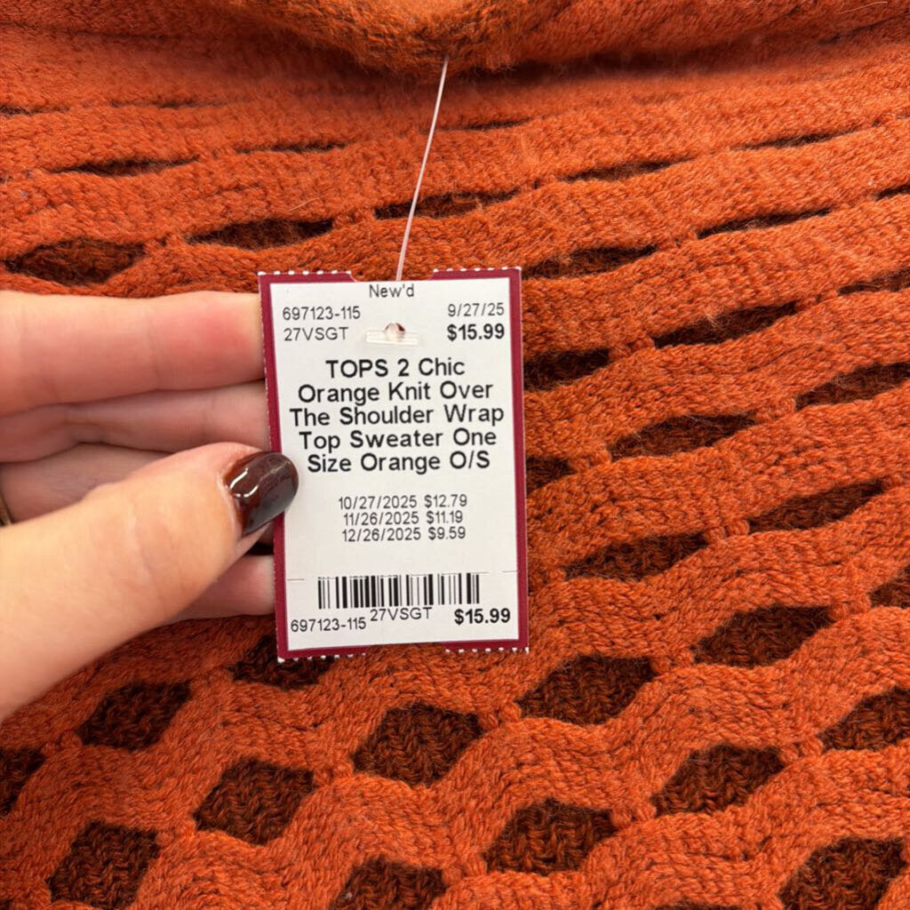 Orange Knit Over The Shoulder Wrap Top Sweater One Size