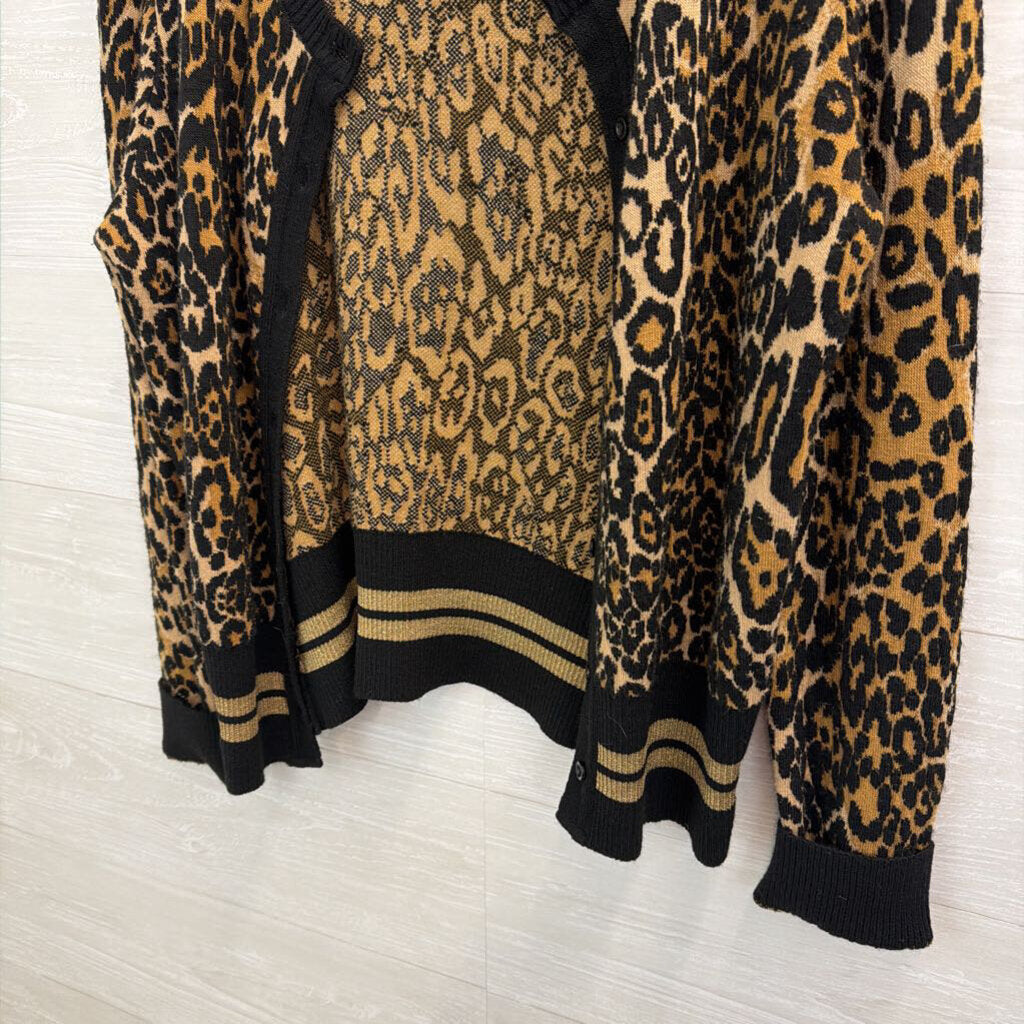 Seventy Brown/ Black Leopard Print Cardigan Sweater 46