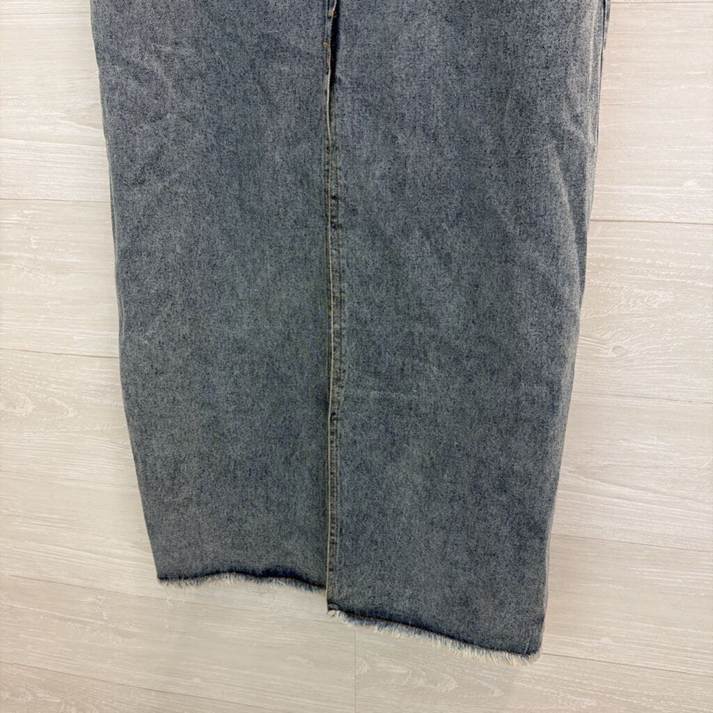 Medium Wash Front Slit Denim Maxi Skirt Large