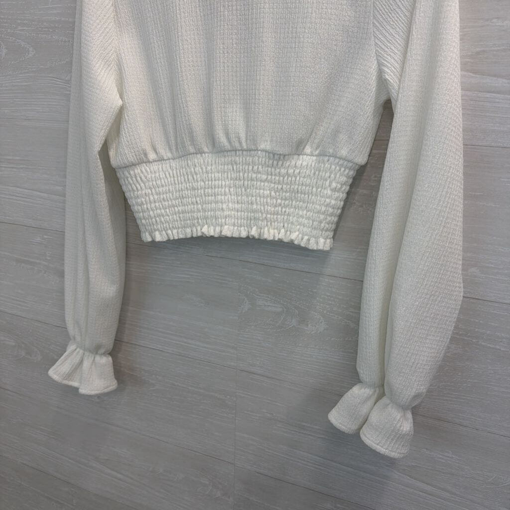 Altar'd State White Textured Cropped Long Sleeve Top Medium