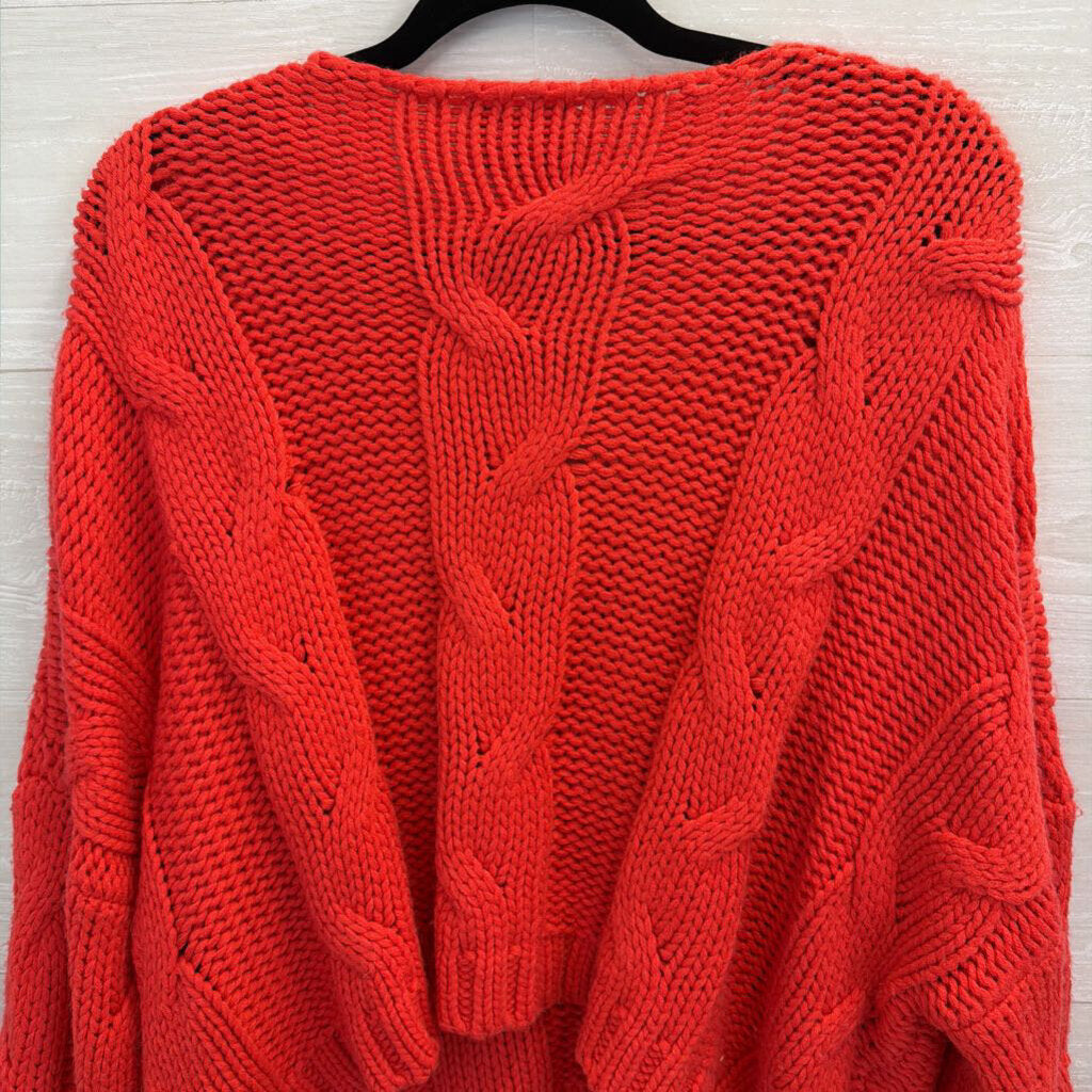 Lumiere Red Chunky Knit Long Sleeve V Neck Sweater Medium