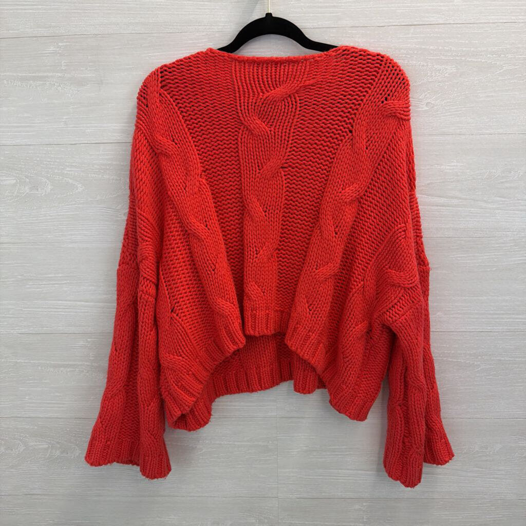 Lumiere Red Chunky Knit Long Sleeve V Neck Sweater Medium