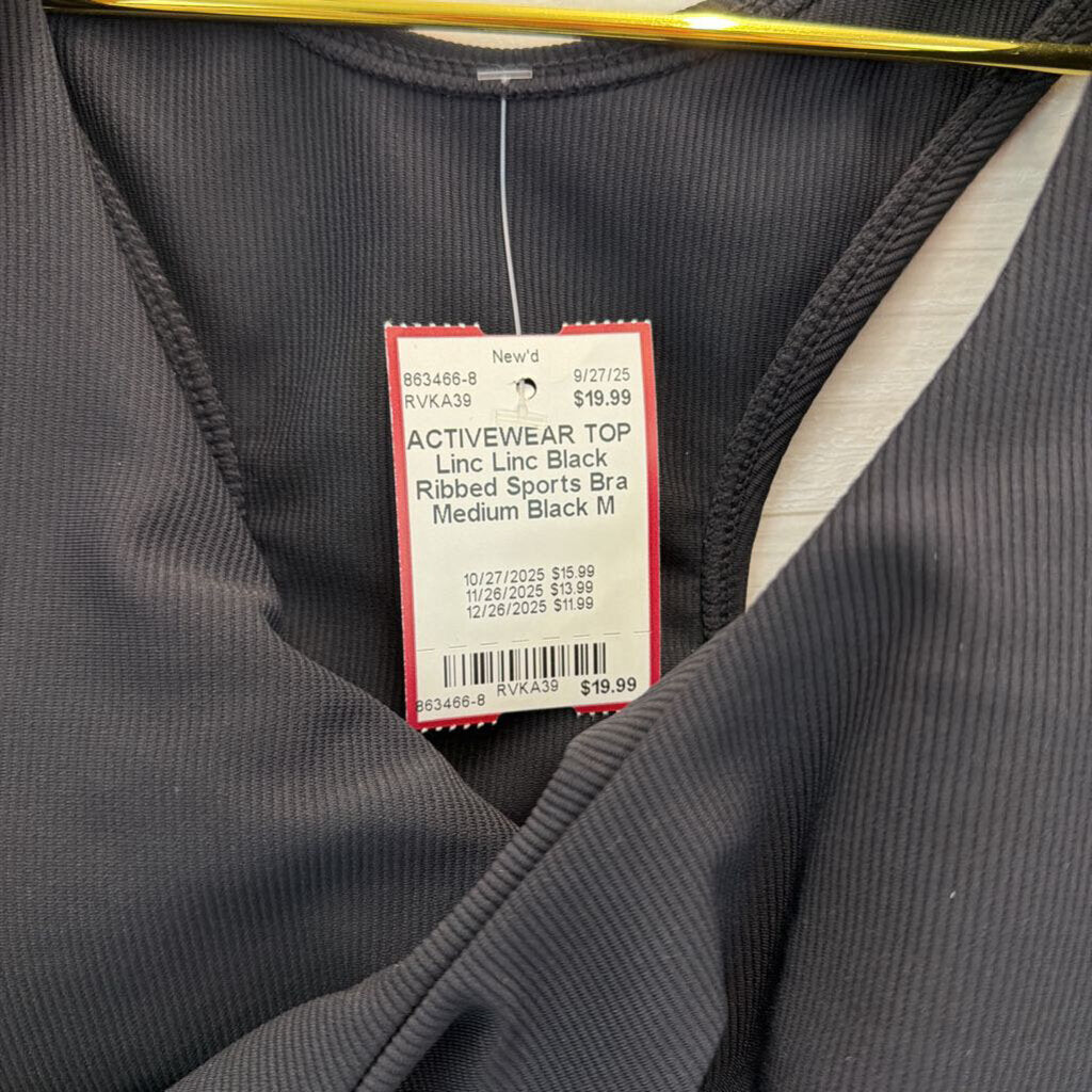 Linc Black Ribbed Sports Bra Medium