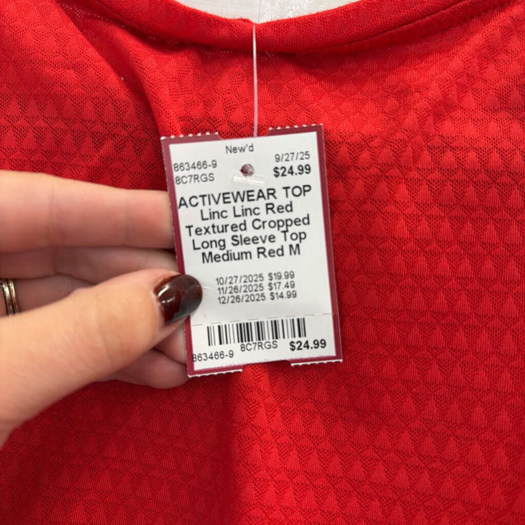 Linc Red Textured Cropped Long Sleeve Top Medium