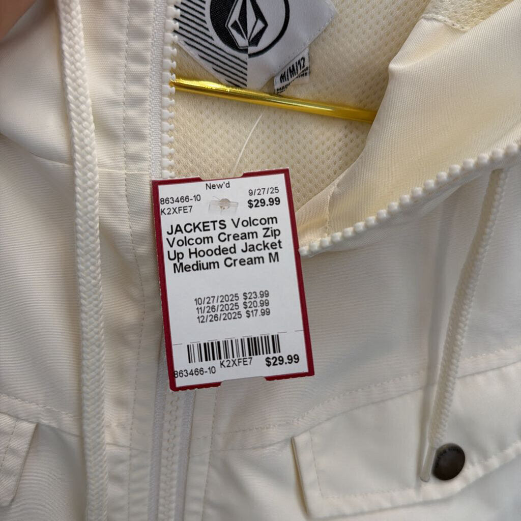 Volcom Cream Zip Up Hooded Jacket Medium