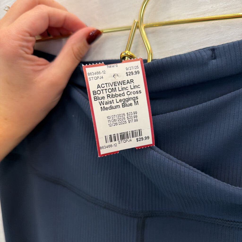 Linc Blue Ribbed Cross Waist Leggings Medium