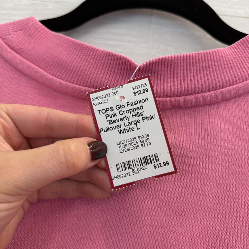 Pink Cropped 'Beverly Hills' Pullover Large