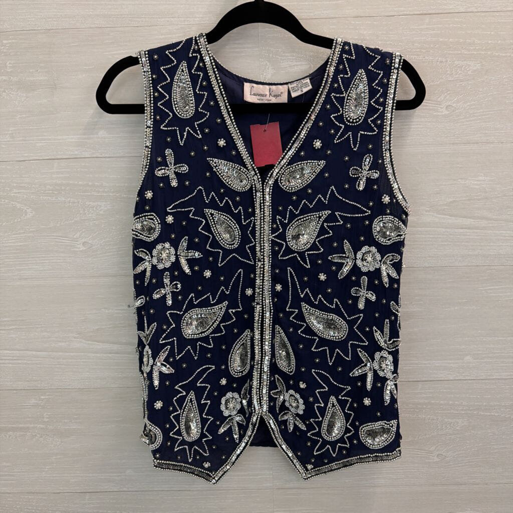 Vintage Laurence Kazar Navy Beaded Vest Top Small