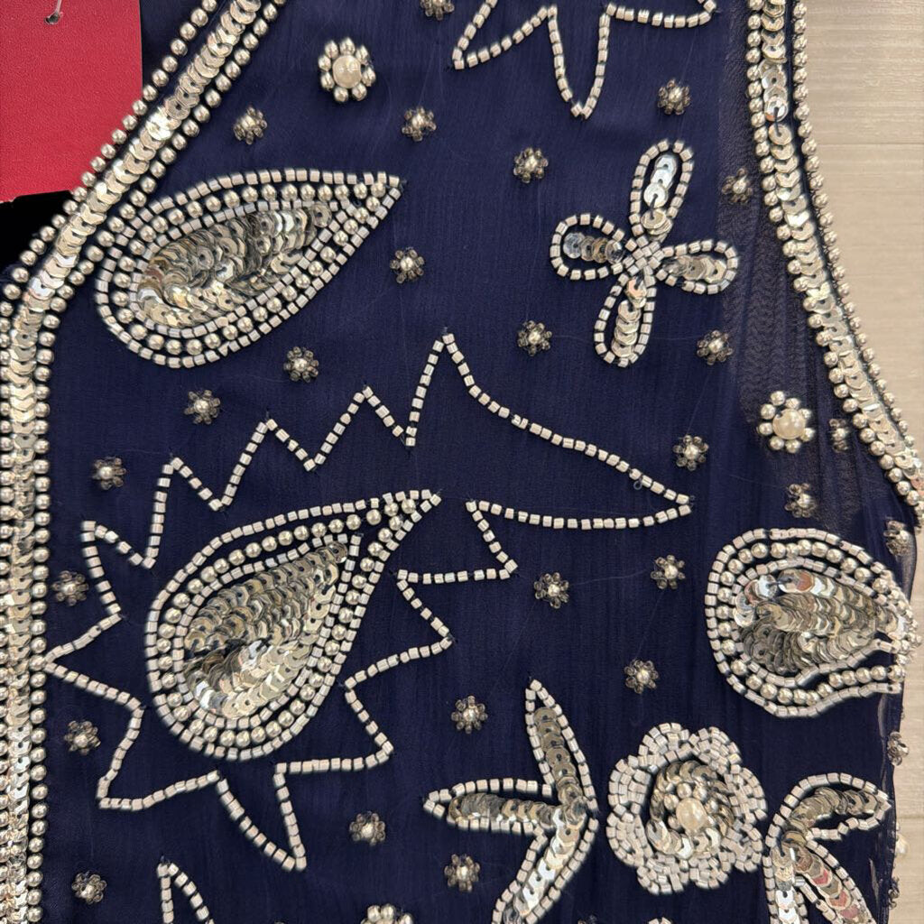 Vintage Laurence Kazar Navy Beaded Vest Top Small