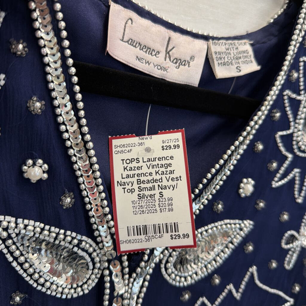 Vintage Laurence Kazar Navy Beaded Vest Top Small
