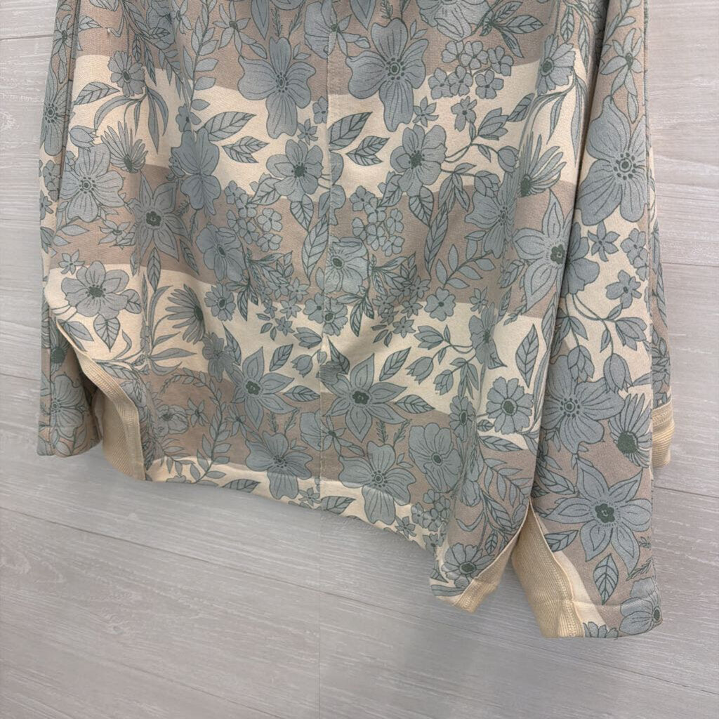 Free People Blue/ White Flower Print Boxy Sweatshirt Top Extra Small